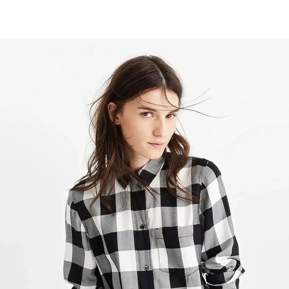 Madewell Slim Ex-Boyfriend Shirt in Black Buffalo Check Size Medium‎